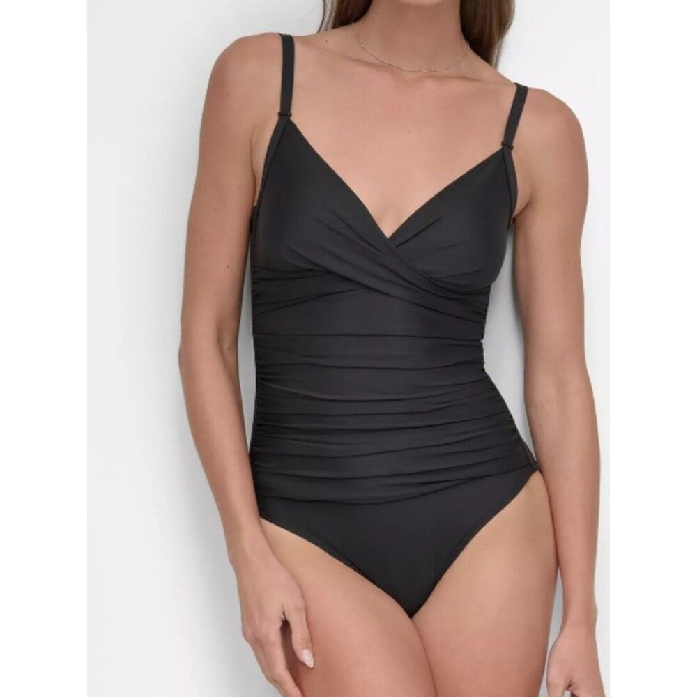 New! DKNY Crossover Tummy Control Ruched One-Piece Swimsuit